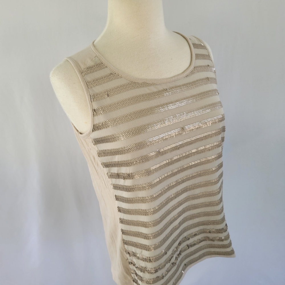Chico's Stella Stripped Sequin Tank Top Tan/ Champagne SZ 2 (Large) - Picture 2 of 10